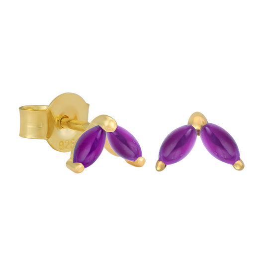 Gold Vermeil and Amethyst Marquise Stud Earrings - Rose and Wolf