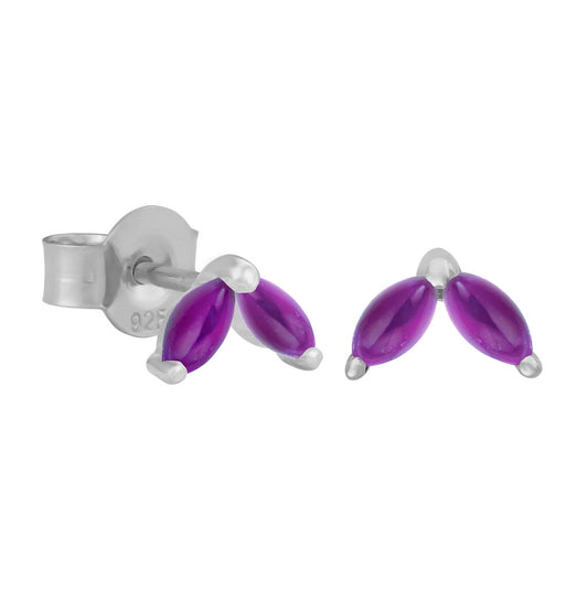 Sterling Silver and Amethyst Marquise Stud Earrings