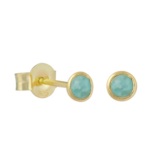 Gold Vermeil and Amazonite Round Stud Earrings