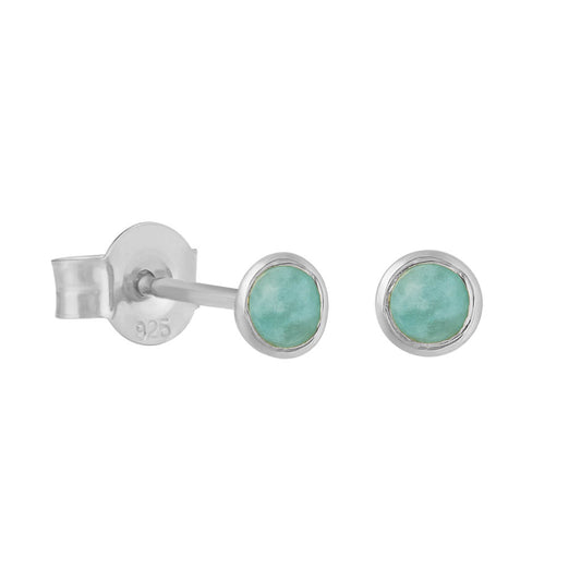 Sterling Silver and Amazonite Round Stud Earrings - Rose and Wolf