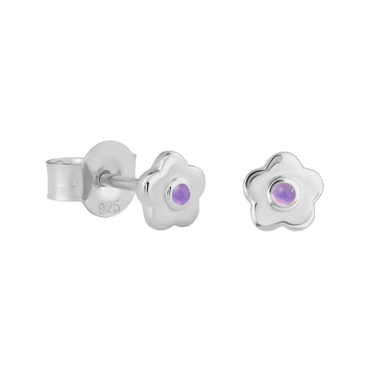 Sterling Silver and Amethyst Flower Stud Earrings - Rose and Wolf