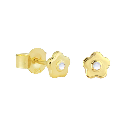 Gold Vermeil and Rainbow Moonstone Flower Stud Earrings
