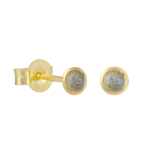 Gold Vermeil and Labradorite Round Stud Earrings - Rose and Wolf