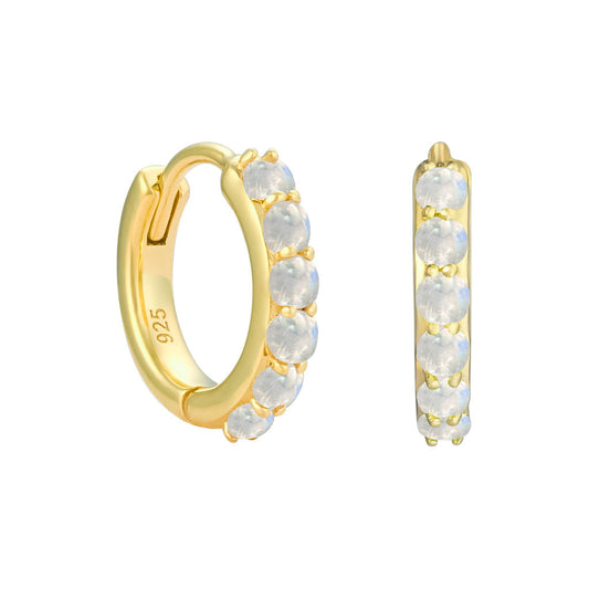 Gold Vermeil and Rainbow Moonstone Huggie Earrings