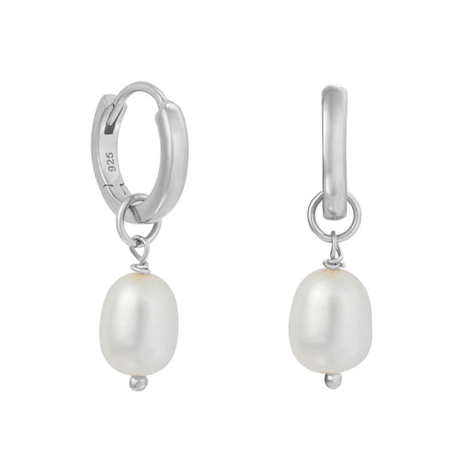 Sterling Silver Baroque Pearl Huggie Earrings