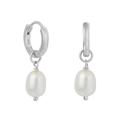 Sterling Silver Baroque Pearl Huggie Earrings