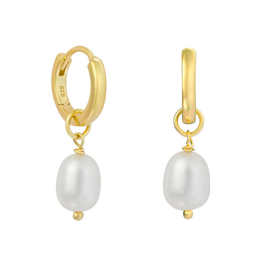 Gold Vermeil Baroque Pearl Huggie Earrings