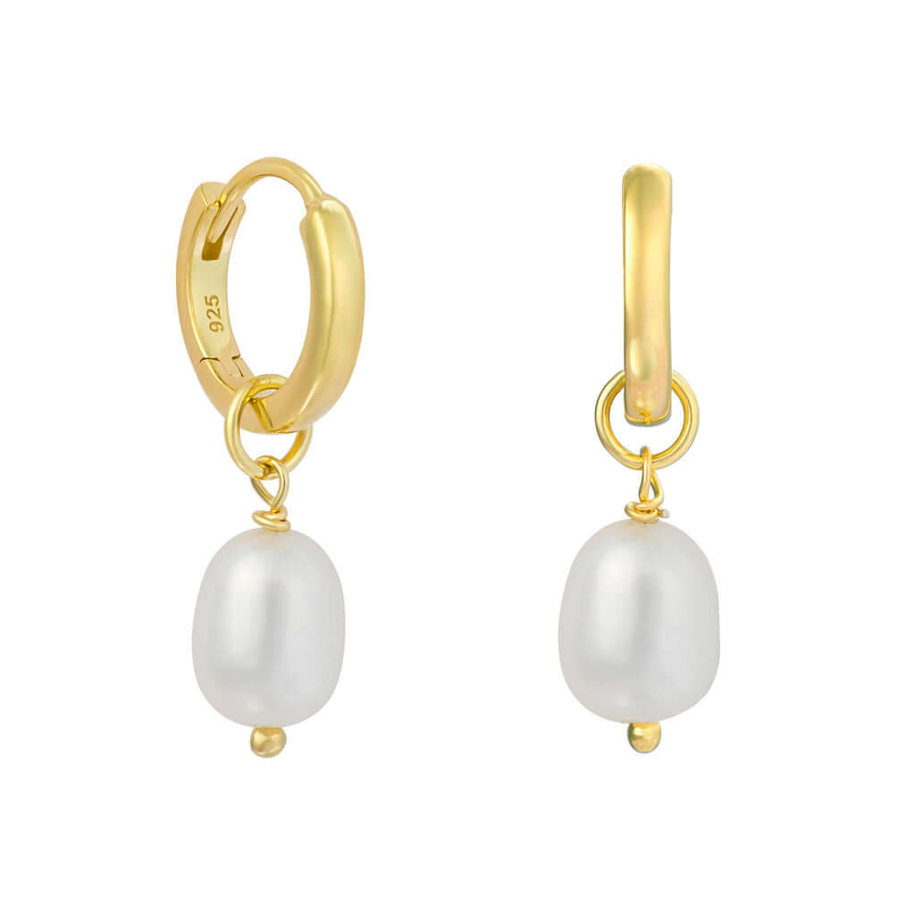 Gold Vermeil Baroque Pearl Huggie Earrings